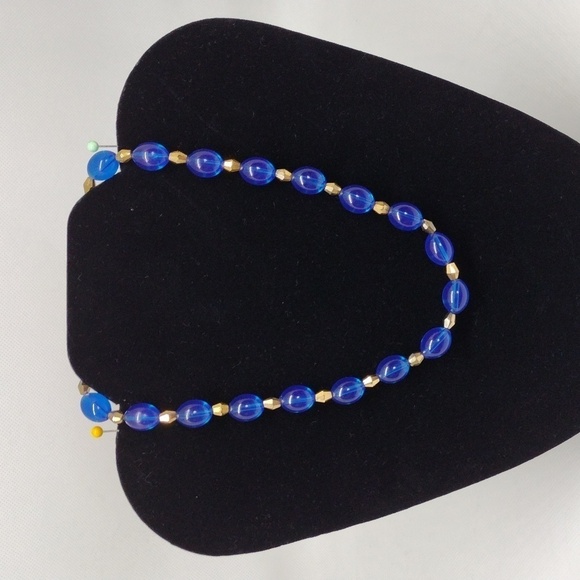 Vintage‎ Kramer Blue and Gold Beaded Choker Necklace - Picture 1 of 6